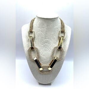 Oversized Gold Chunky Toggle Statement Necklace Rhinestones Geometric Sparkle